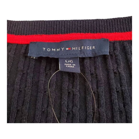 NWT TOMMY HILFIGER SZ L Women's 100% Cotton Knit Cable Knit Ivy Sweater in Navy - Picture 4 of 10